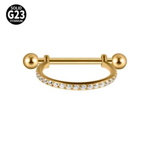 Piercing Titânio G23 PVD Gold Conch Trava Multizircônias Crystal